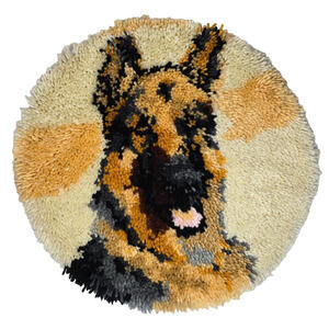 GERMAN SHEPHARD LATCH HOOK ROUND RUG APPROX SZ: 19x19 NEW